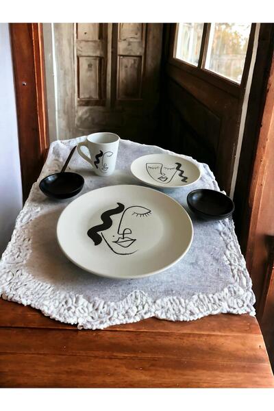 WPAWZ 5 Piece Digital Printing Serving Pastry Plate Mug and Small Bowl Breakfast Set