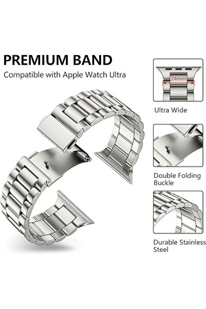 Rivor Apple Watch Seri 9 8 7 6 5 4 3 2 1 SE 42-44-45mm Uyumlu Kordon Paslanmaz Şık Çelik Tasarım Kayış
