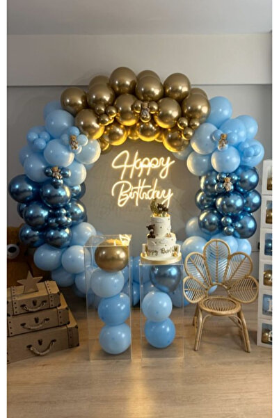 Çemrek Süs Parti Набір з 100 синіх і золотих макаронних синіх повітряних кульок