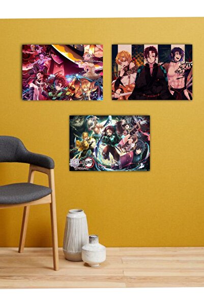icase Poster Demon Slayer Set de 3 tablouri din lemn (19x28 cm)
