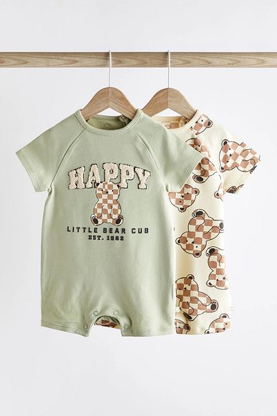 Next Baby 100% Organic Cotton Sage Green Bear Patterned 2-Piece Sleeping Bag Romper Set ALY01144