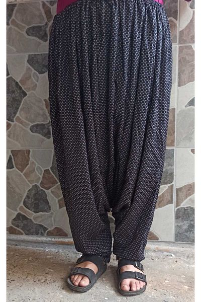 MEŞHUR ŞALVARCI PELİN Women's Patterned Baggy Trousers with Pockets and Elastic Waist