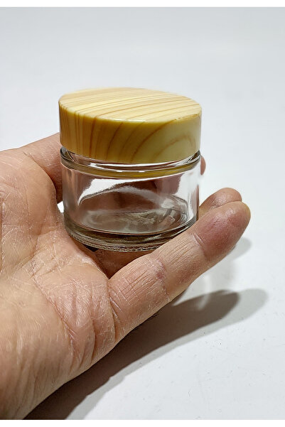 işteo Doldurulabilir boş şeffaf cam krem kavanozu Şişe 50 ml  1 Adet bambu ka...