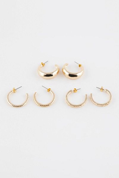 DeFacto Gold Hoop 3-Piece Women's Earrings - C6474axns