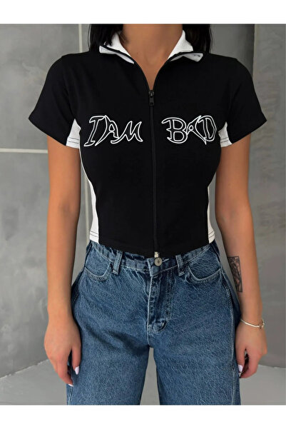 Violon Μαύρο I am Bad Retro Γυναικείο Crop με φερμουάρ