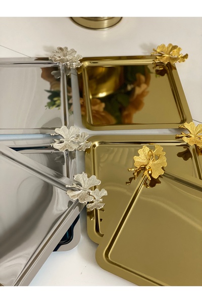 Elzemm store STAINLESS STEEL GOLD AND SILVER SQUARE 6 PIECE PRESENTATION TRAY