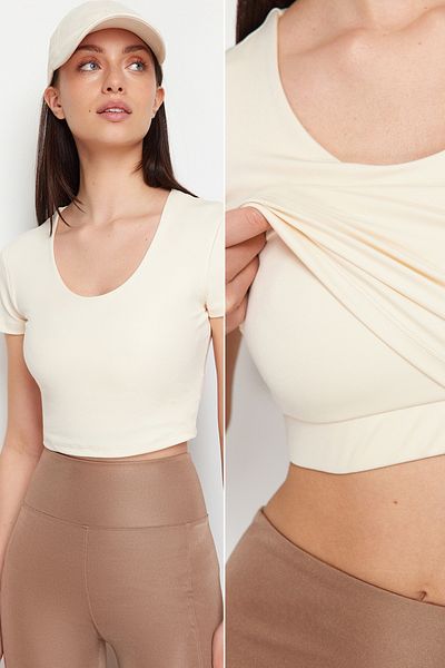 Trendyol Collection Stone 2-Layer With Pad Inside Sports Bra Crop Knitted Sports Top/Blouse THMSS24BZ00003