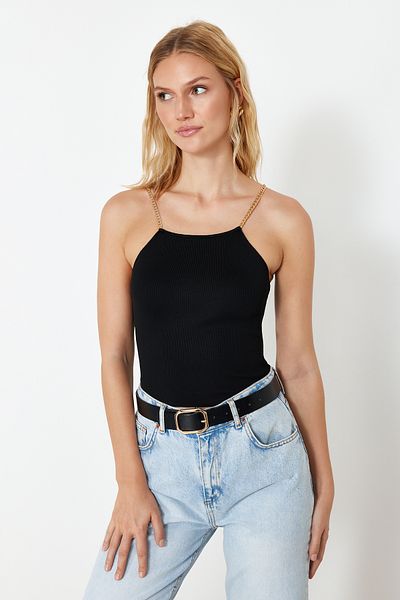Trendyol Collection Μπλούζα Basic Top με Μαύρο λουράκι TWOSS24BZ00617
