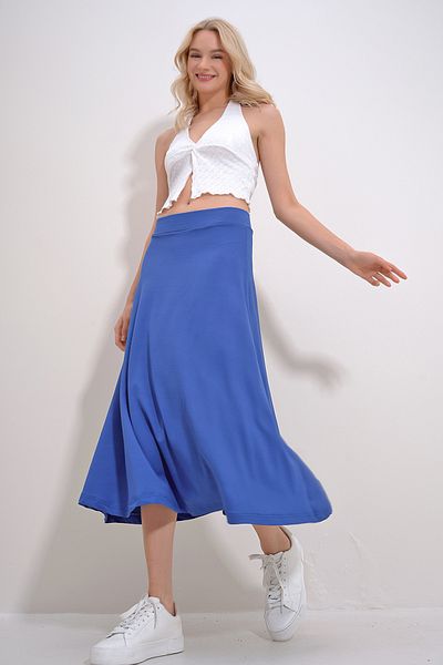 Trend Alaçatı Stili Dámské saky Vysoký pas Elastický pas A Form Midi Sukně ALC-X11324