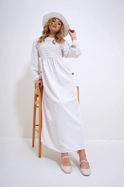 Trend Alaçatı Stili Γυναικείο φόρεμα με πλεκτή πλάτη με φερμουάρ με πλεκτή πλεξούδα γιακά ALC-X12025