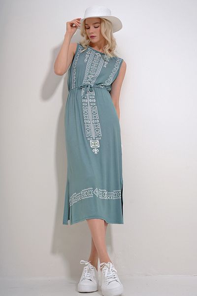 Trend Alaçatı Stili Γυναικείο φόρεμα Bohemian με κέντημα μέντας ALC-6564