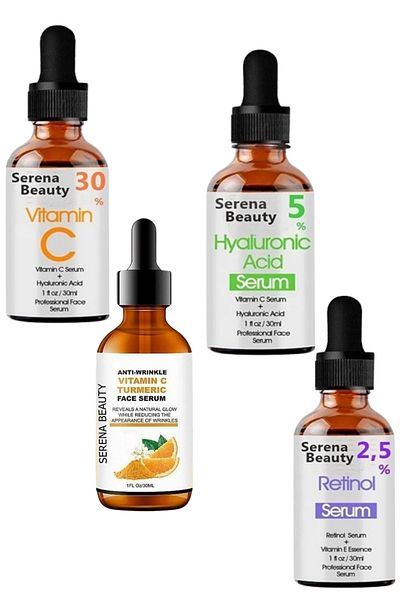 serena beauty Turmeric and Retinol and Vitamin C and Hyaluronic Acid - 4-Piece Care Set