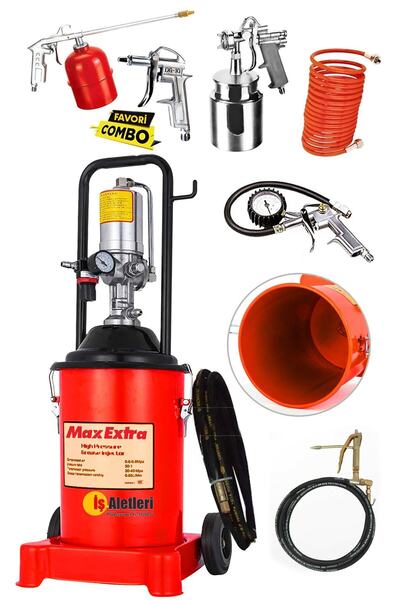 PROXTECH 12 Litre Havalı Gres Pompası 4 Mt. Hortum Tabanca Ve 5 Parça Havalı ...