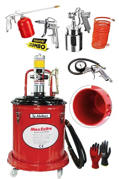 PROXTECH 30 Litre Havalı Gres Pompası 4 Mt. Hortum Tabanca Ve 5 Parça Havalı ...