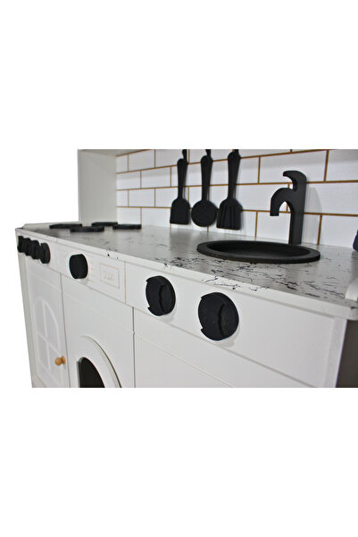 Hedef Beyaz Ahşap Oyuncak Mutfak Servis Setli