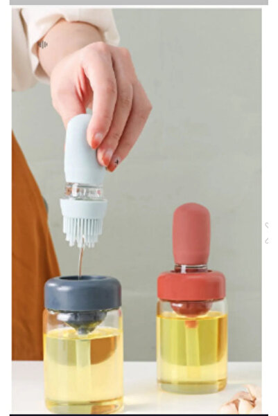 NİVENE فرشاة زيت السيليكون وفرشاة البيض مع وعاء زيت زجاجة زيت 300 مل