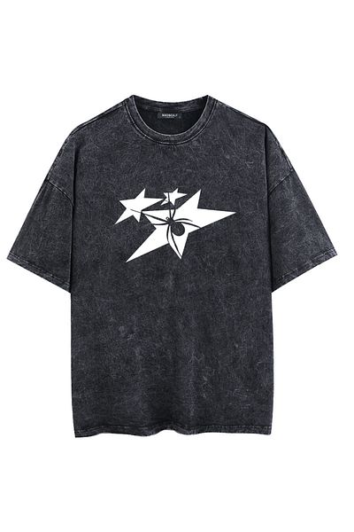 Mad&Calf Μπλουζάκι Unisex Oversize - Star and Spider Printed, Washable