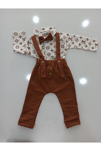 nazar baby erkek bebek desenli gömlek salopet takımı papyon aksesuarlı