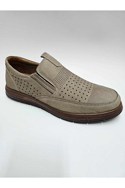 Pabuç Genuine Leather Men's Summer Nubuck - Sand Color, Legless