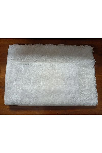 Lamazihome مفرش طاولة مخملي لـ 12 شخصًا - 160x220 سم، مزين بالدانتيل