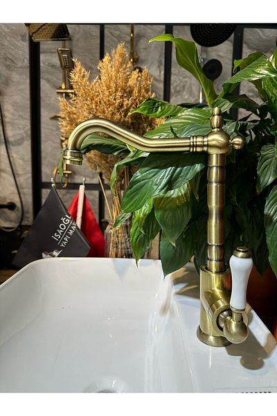 İSAOĞLU YAPI Antique Gold Vintage Porcelain Handle Luminaire - Kitchen Faucet and Sink Tap