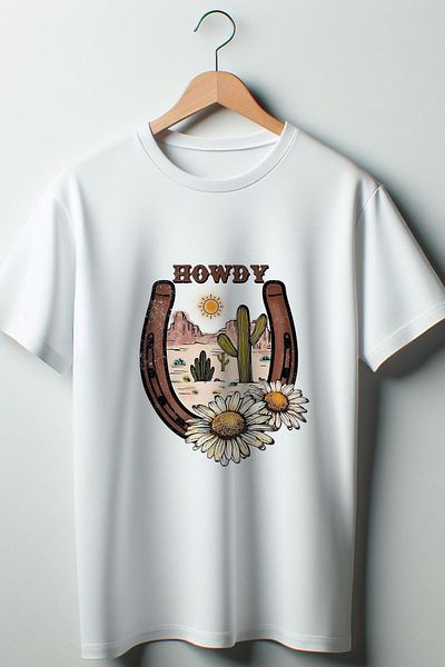 Vordevia Tricou alb unisex cu decolteu rotund cu imprimeu CowGirl