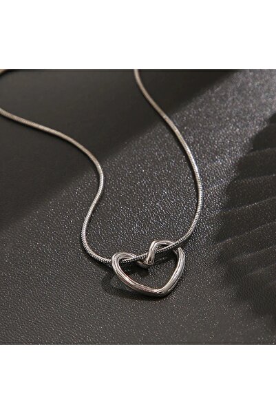 MUTENA قلادة على شكل قلب بسلسلة ثعبان قابلة للتعديل ثلاثية الأبعاد - عقدة حب