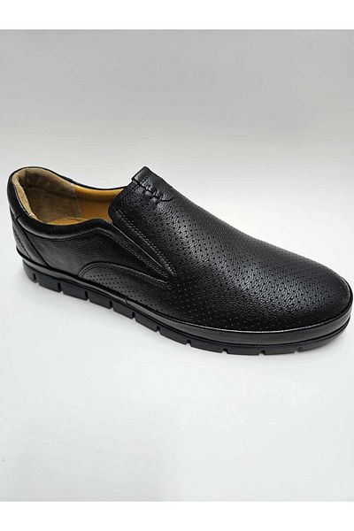 Luis Figo Genuine Leather Men's Black Shoes - Large Size (45-46-51) Casual, Laceless