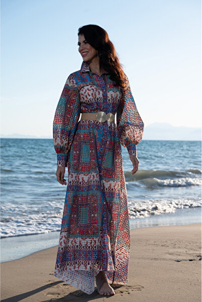 Esra Semiz Desenli Anvelop Elbise