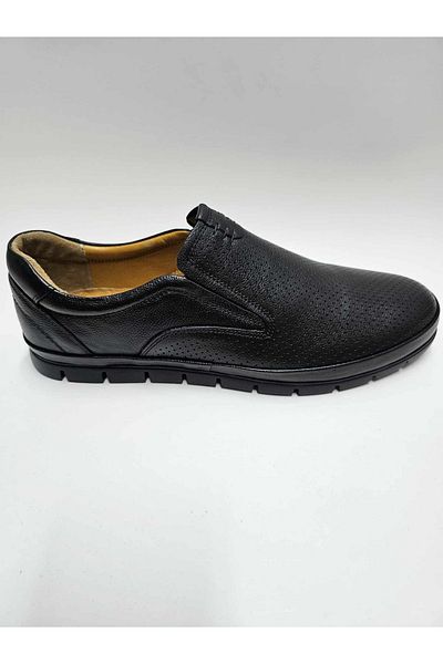 Luis Figo Genuine Leather Men's Black Shoes - Large Size (45-46-51) Casual, Laceless