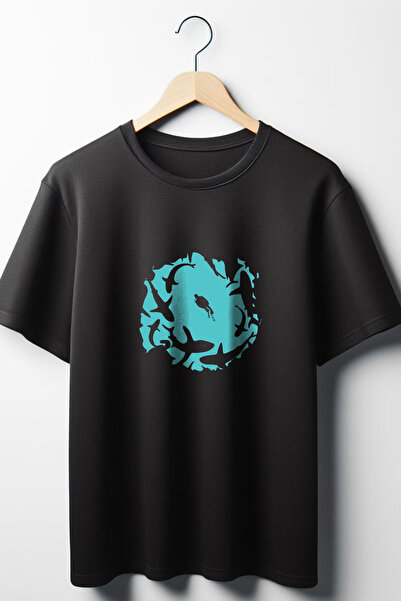 Vordevia Tricou negru unisex cu decolteu rotund cu imprimeu Diver