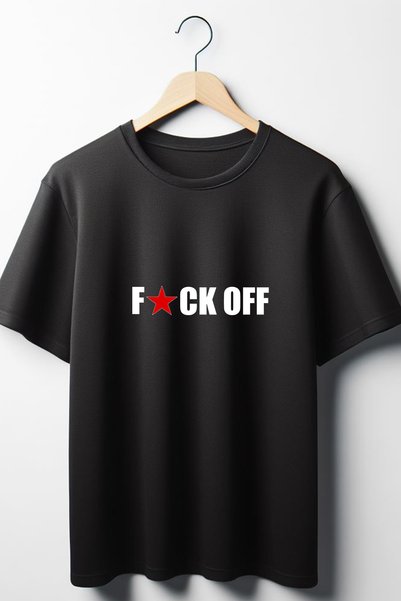 Vordevia F*ck Off Štampano Oversize kroj Široka Unisex okrugla kragna Crna Ma...