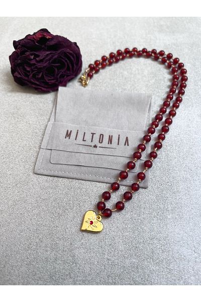 Miltonia Red Agate (Agat) Natural Steel Necklace
