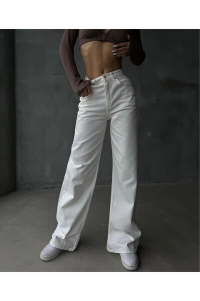 LİMABEL Ψηλόμεσο Λευκό Palazzo Jean - Loose Jeans