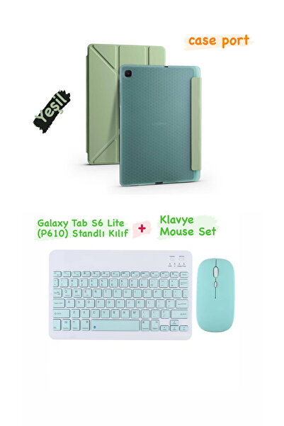 case port Galaxy Tab S6 Lite (P610) Uyumlu Bluetooth Klavye Mouse Set Standlı...