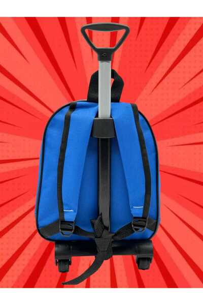 Tezzgelsin Anaokulu Kreş Mavi Mickey Mouse Baskılı Çekçekli Tekerli Kabartma Seyahat Valizi ve Okul Çantası
