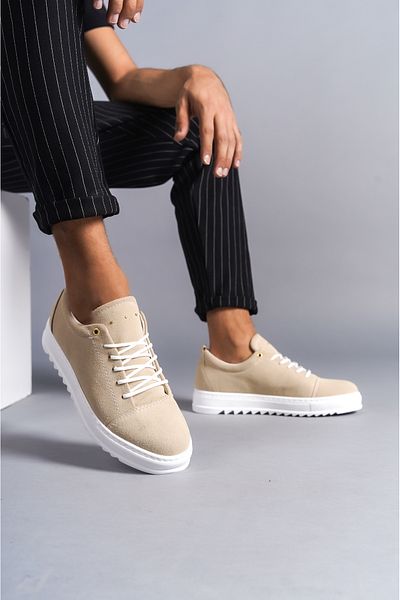 BZ Moda B152 BT Laced Orthopedic Sole Suede Ανδρικά Κλασικά Παπούτσια Κρέμα
