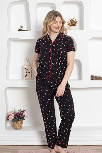 Farya Home Cotton Mushroom Patterned Short Sleeve Shirt and Pajama Set