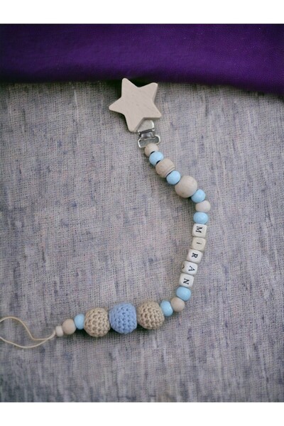 My Kids Room Doğal Ahşap Emzik Zinciri - Isimli Emzik Askısı Ahşap Emzik Zinc...