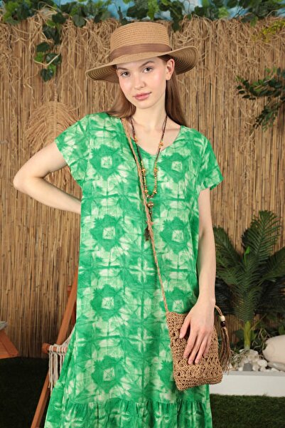 lovebox Νέα σεζόν ύφασμα βισκόζης γραβάτα με μοτίβο φούστα βολάν Λεπτομερές γυναικείο φόρεμα