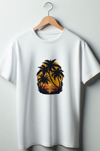 Vordevia Palm Štampano Oversize kroj Wide Fit Unisex okrugla kragna bela majica