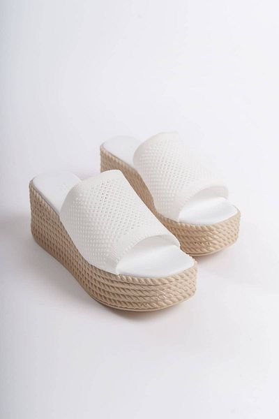 BZ Moda ELINA Cu toc pană Talpă ortopedică Tricoturi cu aspect de paie Papuci de damă KT White