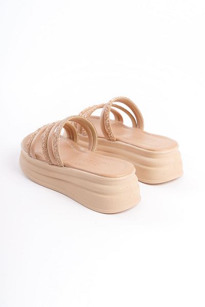 BZ Moda Γυναικείες παντόφλες ELISE - Χοντρή ορθοπεδική σόλα με επίπεδη τακούνι, ρίγες και στρας - TT Skin