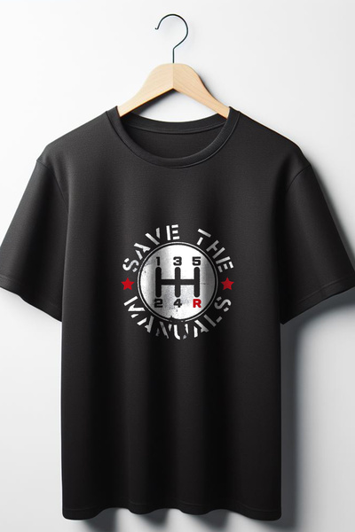 Vordevia Унисекс тениска с кръгло деколте, черна, с щампа Manual Gear