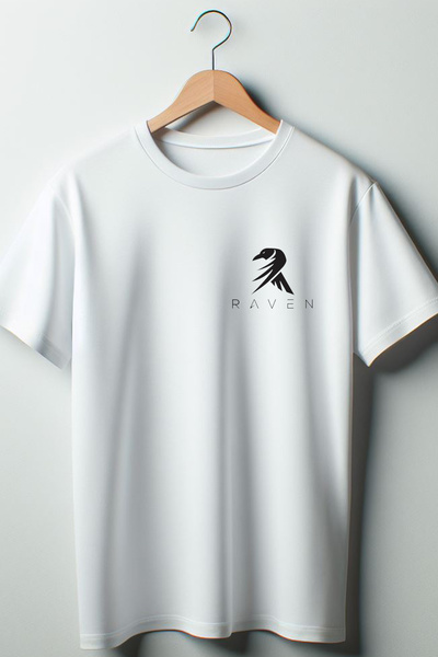 Vordevia Унисекс бяла тениска с широк деколте и щампа от гарван