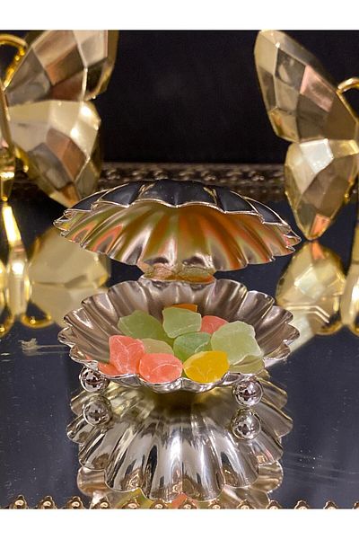 DREAM HEDİYELİK 6-Piece Mini Serve Metal Presentation Holder - Turkish Delight Bowl, Sugar Bowl and Dragee Coffee Side {Gold} and {Silver}