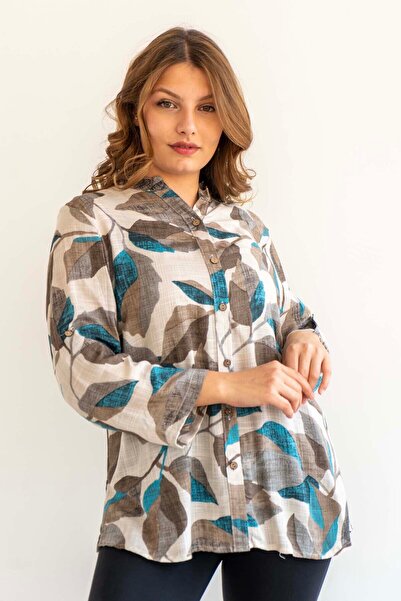 citycenterfashion Γυναικείο πουκάμισο με διπλό μανίκι μπλούζα cty-akc-uzd1 100% βαμβάκι οργανικό λινό