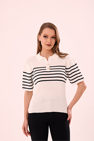 Cloudy Kids Ριγέ πουκάμισο γιακά Γυναικείο T-shirt - T-Shirt με κουμπιά