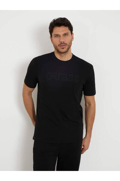 Guess Men's Logo Front T-Shirt-Black