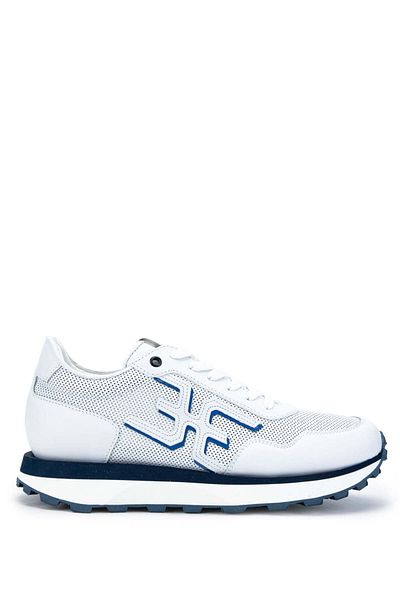 FABI Men's Genuine Leather White/Blue Sneakers & Sports Shoes